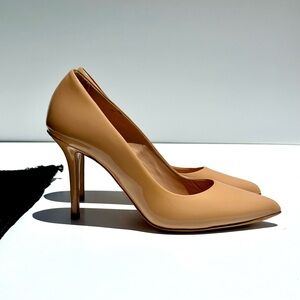 The Kooples Patent Leather Nude Leather Jiji Pumps Heels
